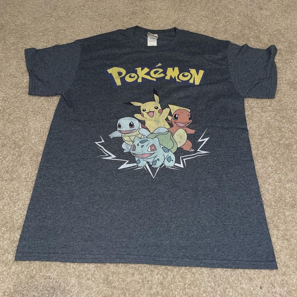 Pokemon T shirt; Pikachu Charmander Squirtle Bulbasaur; Anime Cartoon; Sz Medium